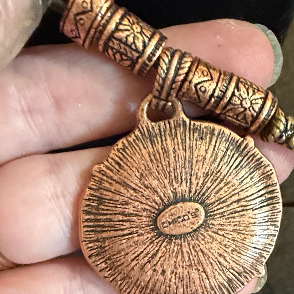 Chico's Olive Green Stone Pendant Necklace with Copper Accents - Picture 3 of 4